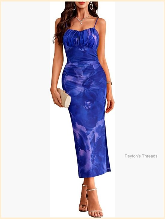 Dresses & Skirts - Women's Floral Bodycon Slip Maxi Dress Spaghetti Strap Backless Beach Party